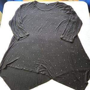 Premise Top Womens 1X Black Studded Knit Tunic Criss-Cross Hem 3/4 Sleeve